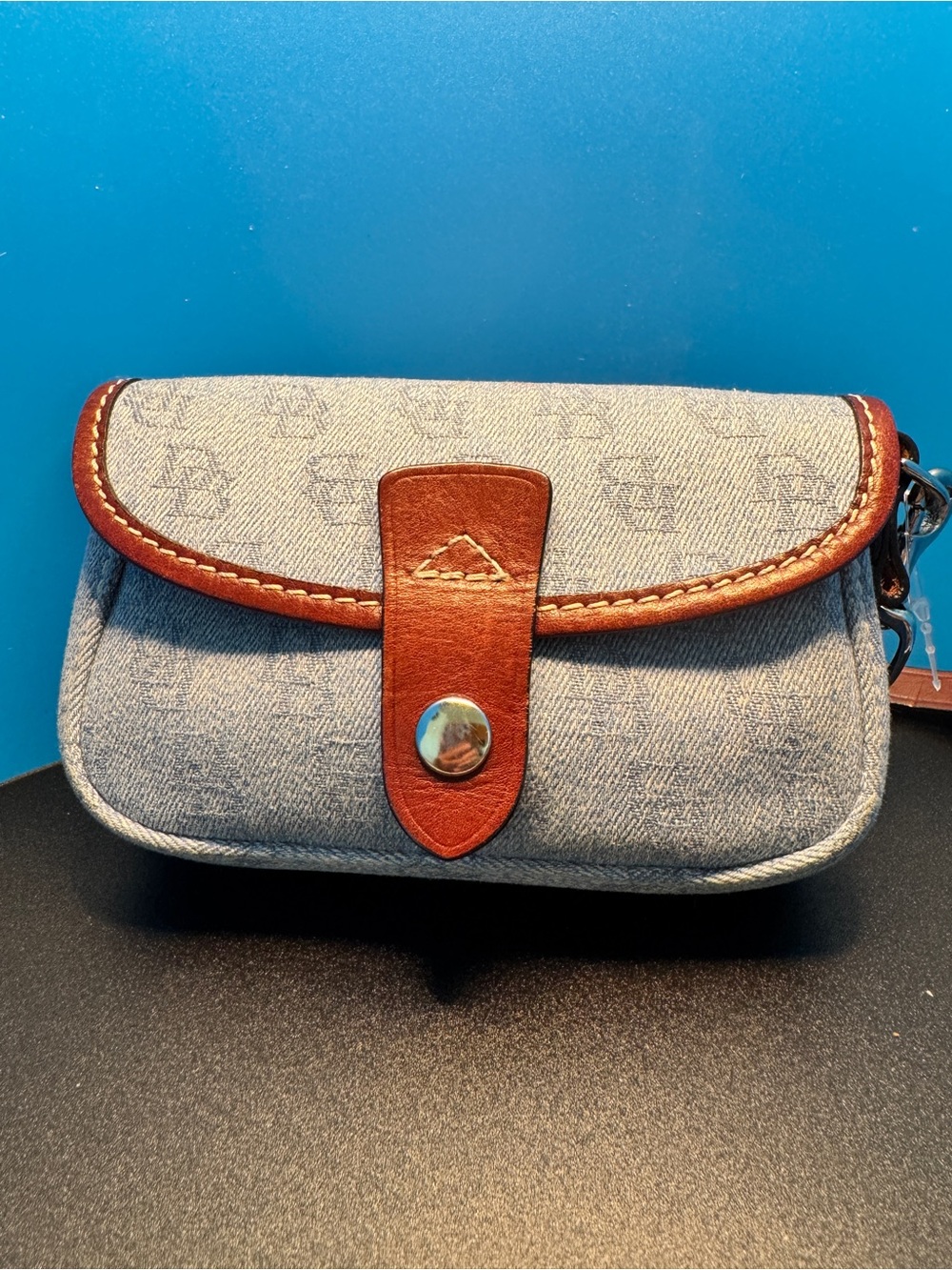 Dooney & Bourke Light Blue Denim and Brown Leather Wristlet